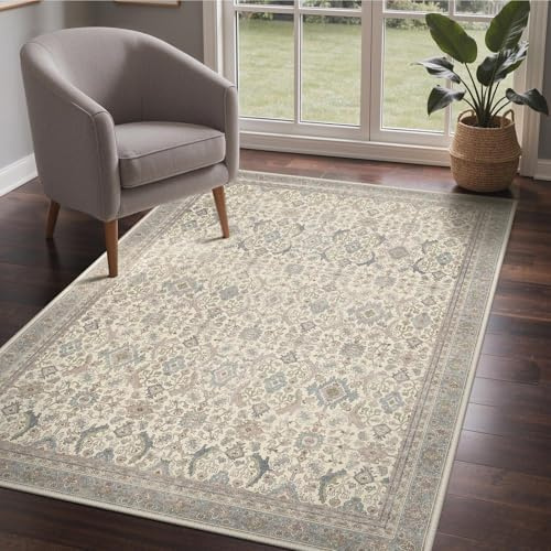 GENIMO Vintage Rug Living Room 120x170cm, Boho Area Rugs Washable, Non-Slip Carpet, Low Pile, Non-Shedding, Traditional Oriental Printed Design, Dining Room, Office, Bedroom, Kitchen, Lounge, Indoor