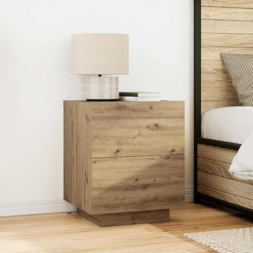 QZZCED Mueble de Noche con Luces LED, Armario de Madera Moderno para Dormitorio, Estructura Robusta y Revestimiento Resistente, Iluminación Ambiental Eficiente, Altura Práctica