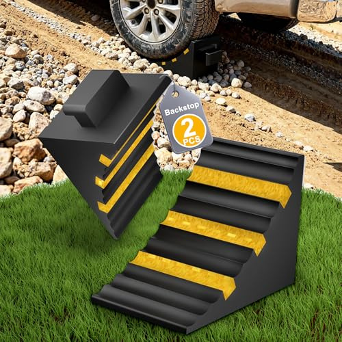 YRHome Dreieck Unterlegkeile Auto Mit Griff Gekrümmte Oberfläche Radkeile Gummi 25x16x19 cm,Radstopper Bremskeil Radvorleger als Set für Pkw, Kfz,Wohnmobil,Anhänger-Schwarz&Gelb,2 pcs