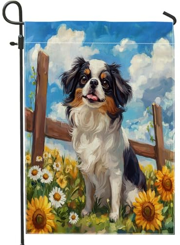 Drapeaux de jardin japonais à motif de chien de printemps 30,5 x 45,7 cm double face pour décoration extérieure, clôture de tournesol, motif chiot, drapeau de maison de ferme, pour animal de compagnie