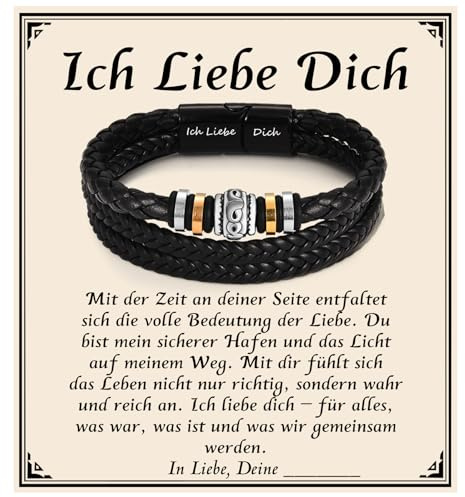 PDTU Geschenke für Männer, Lederarmband für Papa Sohn Bruder, Armband Geschenk für Männer Jungs Papa Sohn Bruder zum Geburtstag Weihnachten Vatertag