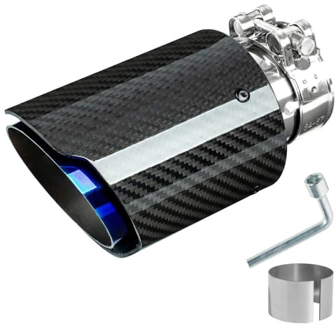 Catekro 63mm Terminale Scarico Auto Universale, 168 mm di Lunghezza Uscita Scarico in Acciaio Inox 304 & Fibra di Carbonio Tubo Terminale Marmitta Sportivo Fissare con Bulloni Chiave (Blu Nero)