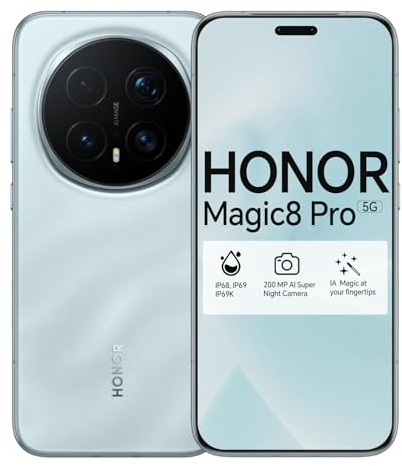HONOR Magic8 Pro Smartphone 5G, Cámara 200MP AI Super Noche Teleobjetivo, Pantalla 6,71 Pulgadas Confort Visual, IP69K, 6270 mAh, 12+512 GB, Dual SIM Móvil Desbloqueado (Sky Cyan, 512, GB, GB, 12)