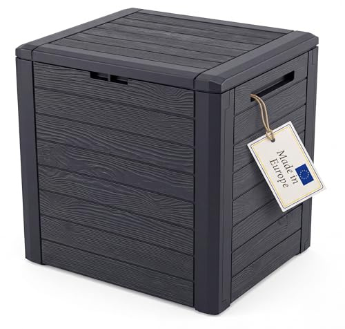 BigDean Gartenbox klein kompakt 140 Liter ideal für Balkon kleine Flächen | Holzoptik Auflagenbox