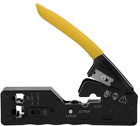 Network Wire Crimper Stripper Cutter, Multifunctional Cable Crimping Tool for CAT - 5 CAT - 6 CAT - 7, 8P8C 6P6C Crystal Head Plier with Non - Slip PVC Handle for Ethernet and Phon (Yellow)