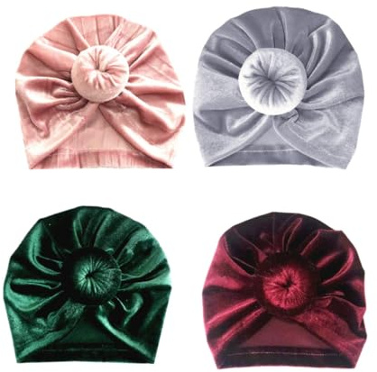 Hoement 4 Gorros Turbante Diseño Elegante y Cálido de Terciopelo para Ñiño Niña Nudo para Mantener al Recién Nacido Abrigado Varios Estilos en Visitas a Casa de Abuelos Varios Estilos