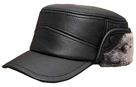 Icegrey Herren Leder Fliegermützen Mit Ohrenschutz Winter Schirmmütze Baseballmütze Mützen Warm Kappe Schwarz XXL…