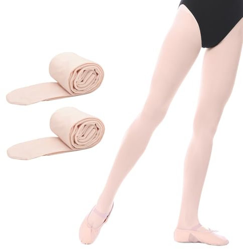 Bezioner 2 Paar Kinder Ballett Strumpfhose Tanzstrumpfhose mit Fuss fur Kinder und Damen, Apricot, 2 Paar ,S