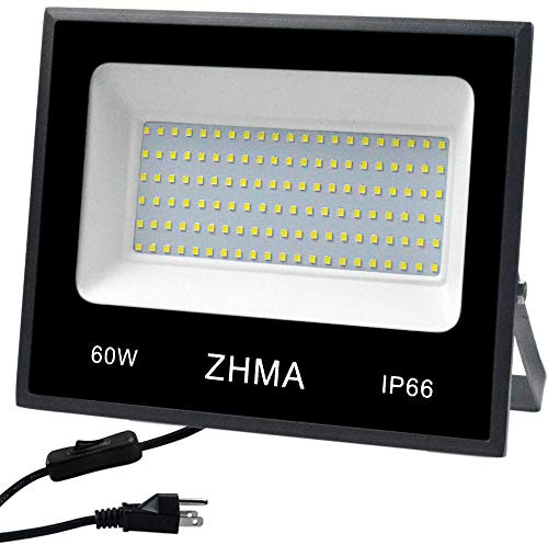ZHMA 60W(300W Halogen Bulb Equivalent), LED Flood Light Outdoor,Super Bright Led Work Lights, Led Spotlight,Garage,Garden,Shop,Yard and Lawn Outdoor Lights,IP66 Waterproof,5400lm,6500K White Light