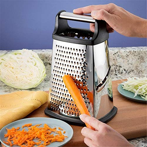 FOOSKOO Grater Mandoline Multifonctions Coupe Legumes Professionnelle Râpe à légumes à 4 côtés en Acier Inoxydable, Grande râpe de 9,6 Pouces pour Le Gingembre, Outils pour légumes