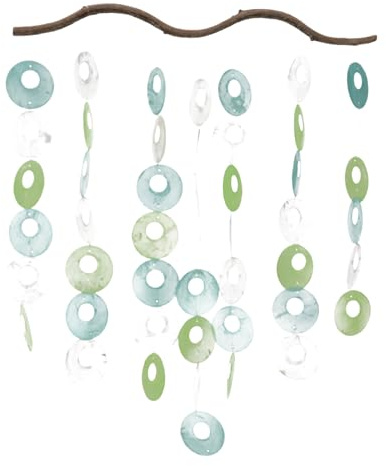 Muschel Mobile, Ethno Windspiel, maritimes Traumfänger, grün | Dekoratives Windspiel aus Bambus, Muschelplättchen, kleine Spiegelchen, handgefertigt, einzigartiges Design