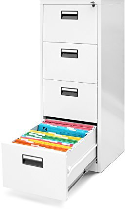 Jan Nowak Hängeregistraturschrank V004A Hängemappenschrank Hängeregisterschrank Aktenschrank mit 4 Schubladen Pulverbeschichtung Stahlblech 132 cm x 46 cm x 62 cm (H x B x T) (weiß)