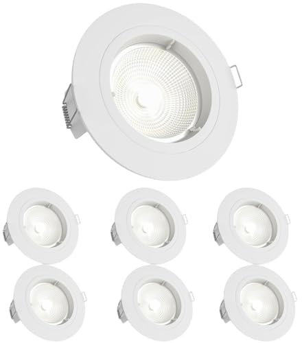 National Lighting Recessed Lighting - Mains Powered LED Spot Lights Downlights for Ceiling - IP20 Rated GU10 Fitting for Halogen or LED - Matt White Finish, Fixed Version – Pack of 6