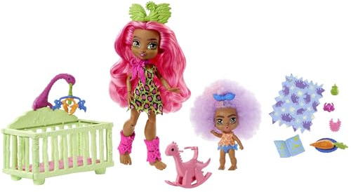 Mattel Cave Club Muñecas Pre-Históricas Pack 2 Fernessa y Furrah, muñecas con Mascotas y Accesorios GNL92
