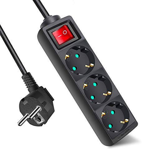 EXTRASTAR 3 Fach Steckdosenleiste mit Schalter & Kindersicherung, 3m Kabel | Mehrfachsteckdose mit Kindersicherung 3G1.5mm², 16A, 3680W, für Zuhause, Büro, Schwarz