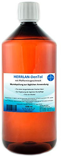 HERRLAN-DenTol Mundspülung 1000 ml – mit 0,1% Wasserstoffperoxid - Alkoholfreie Zahn- & Zahnfleischpflege - Pfefferminzgeschmack – desinfizierende Mundspülung Made in Germany