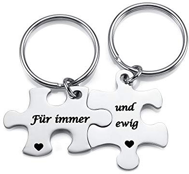 PiercingJak Puzzle Paar Schlüsselanhänger mit Gravur Für immer und ewig, 2 Stücke Edelstahl Partner Liebe Freundschaft Beziehung Geschenk Silber Schlüsselbund Schlüsselring Keychain