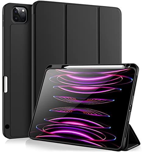 Vobafe Hülle Kompatibel mit iPad Pro 11 Zoll Hülle 2022/2021/2020/2018, TPU Flexible Rückseite Abdeckung mit Stifthalter, Unterstützt 2. Gen Pencil, Auto Schlafen/Wachen, Schwarz