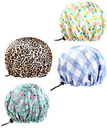 Lurrose 4stücke Duschkappe Wasserdichter Hut Badehaube Elastische Haarhaube Für Damen Zum Duschen Und Reisen Wiederverwendbar