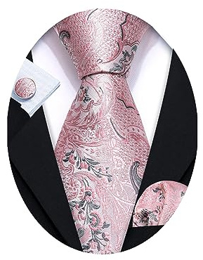 Barry.Wang Men Ties Paisley Woven Silk Necktie Set with Pocket Suqare Cufflinks Formal