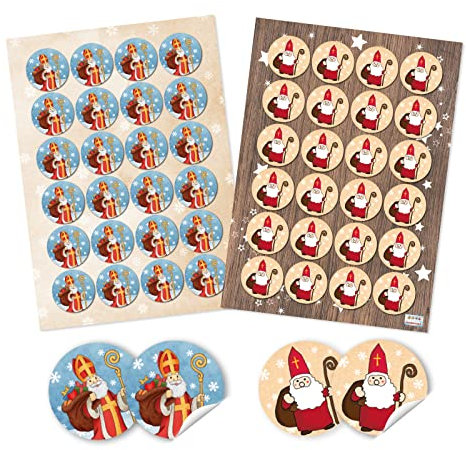 Logbuch-Verlag 2 x 24 autocollants Saint Nicolas rouge blanc bleu – autocollants de Noël cadeau de Noël Noël Noël décoration emballage Ø 4 cm