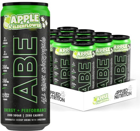 Applied Nutrition ABE Pre Workout Cans - All Black Everything Energy + Performance Drink, ABE Carbonated Beverage Sugar Free with Caffeine (Pack of 12 Cans x 330ml) (Apple & Elderflower)