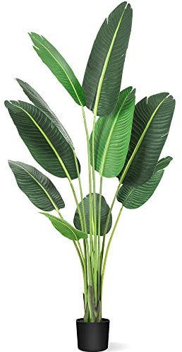 Hosslly 5 Feet Artificial Tree Bird of Paradise with 10 Trunks, 60 inch Faux Plant Fake Banana Tree Plant with Pot for Home, Decor, Indoor, Outdoor, Living Room, Office-1Pack
