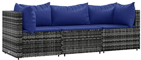 vidaXL Garten Lounge Set 3-TLG., Gartenmöbel Set mit Kissen, Sitzgruppe für Garten Terrasse, Modular Sofa Garnitur Loungemöbel, Grau Poly Rattan