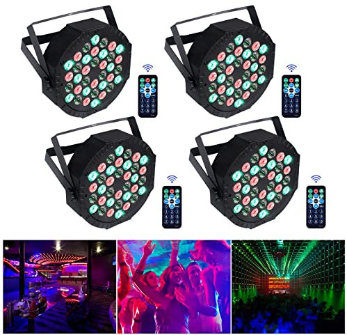 AIMKAP Par Light RGB 36 LED Stage Lights, 4PCS Disco Lights DMX512 with Remote Control, 7 Modes Uplighting Lights, Strobe Lights for DJ Disco Club Party, Blue,green,red (PSD-UK)