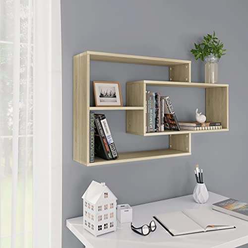 FIRBNUS 104x20x58,5 cm Estantes de Pared de Madera Contrachapada con 3 Compartimentos Abiertos Estantes de Wall Estante de Exhibición Suspendidas de Tablero Roble Sonoma Estanterías Flotantes