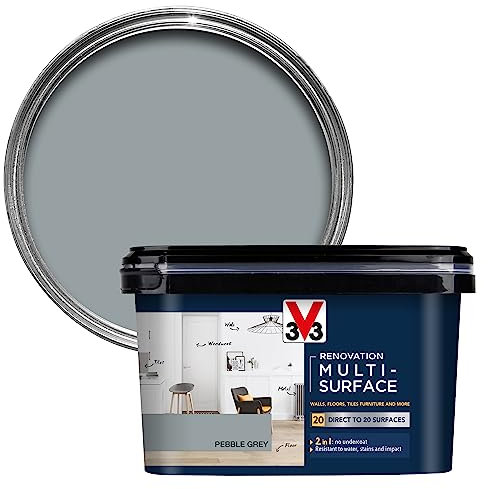 V33 Renovation Multi-Surface Paint - No Undercoat Needed - Over 20 Surfaces - Resistance To Water Stains & Impact - High Coverage - Pebble Grey 2 Litres
