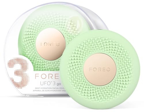 FOREO UFO 3 go Gesichtsmasken-Hautpflegegerät unterwegs – Feuchtigkeitscreme – Anti-Aging-Pflege – Vollspektrum-LED- und Rotlichttherapie – Thermotherapie – T-Sonic-Massage – kompakt – Pistachio