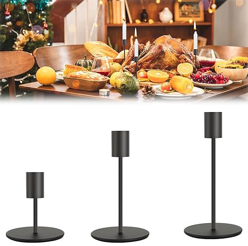 Kerzenständer Schwarz 3 Stück Kerzenleuchter Candle Holder für Party Hochzeit Deko Tabelle Geburtstag Abendessen Kerzenhalte Vintage Deko