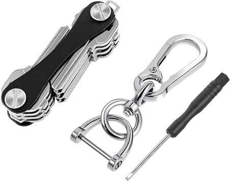 Butyeak Llavero Plegable y Organizador de Llaves - Compacto con Anillo Antipérdida y Mosquetón para Coche - Smart Key Organizer para hasta 12 Llaves - 2 Piezas