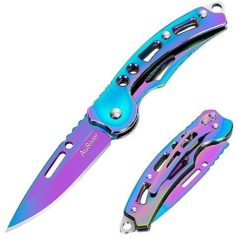 AuRiver 2 Cuchillos Navaja Plegable Pequeña, Navaja de Bolsillo, Navaja de Bolsillo con Cuchillo Plegable, Mini EDC Navaja de Dos Manos para Outdoor, Camping,Supervivencia (Color)