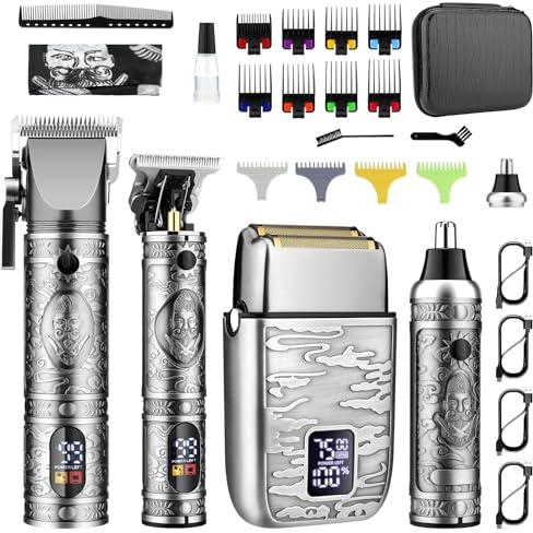 GSKY Professional Hair Clippers and Trimmer Set - Electric Razor for Men's Grooming, Beard Trimming Kit with Multiple Attachments