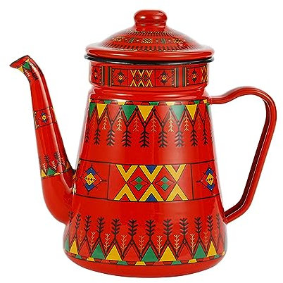JISADER Cafetera Esmaltada, Bote de Agua Retro con Asa, Hervidor de Café para Acampar, Tetera Esmaltada Vintage para Hotel, Hogar, Cocina, Hogar, Rojo 1.5L, Individual