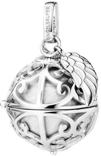 Engelsrufer Damen Anhänger für Halskette mit Flügel aus Sterling Silber mit austauschbarer Klangkugel M in der Farbe Perlmutt Weiß, nickelfrei, Größe: 19,5 cm, ER-23-20-M