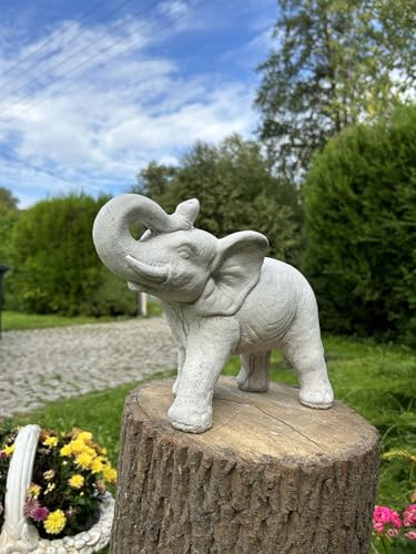 FABRIQ Elefant Steinfigur 20 cm – Steinguss Elefanten Deko 5 kg – Wetterfest & frostbeständig – Massive Tierfigur