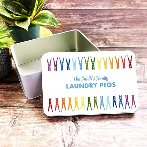 Colourful Laundry Clothes Rectangle Personalised Peg Tin Personalised Gift | Custom Gift | Personalized Tin | Personalised Tins | Gift For Her | Gift For Him