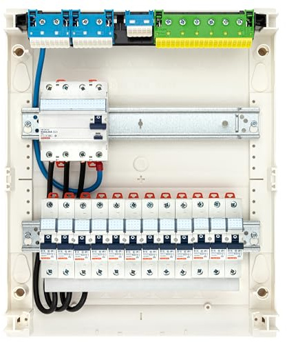 CusoTec Boîte à fusibles en saillie prête à être raccordée - Sous-distribution équipée de 1 ou 2 rangées de fusibles FI RCD et B16 de 40 mA (2 rangées de montage en saillie - 1 x 40 mA FI - 12