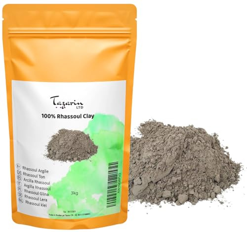 3kg Lavaerde Pulver, Ghassoul, Tonerde für Haut, Haar & Körperpflege, Mineralerde, auch für Masken & Peelings, Ohne Tenside, Natürlich & Vegan - Tazarin Ltd
