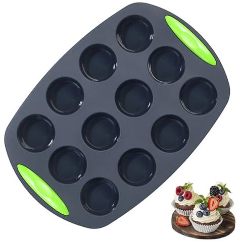 NCOALE Mini Muffins Backform aus Silikon für 12 Muffins, Antihaft Muffinform BPA frei Muffinblech mit Tragebügel Silikon Muffinförmchen Klein für Cupcakes Brownies Kuchen Pudding (Dunkelgrau)