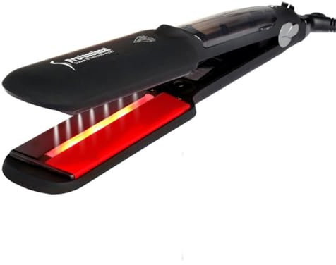 Professional Infrared Steam Hair Straightener, 2 inch Tourmaline Ceramic Flat Iron, Vapor Instant Heat Up with Adjustable Temperature, Dual Voltage (Black)