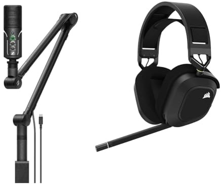 Sennheiser Profile Streaming Set mit USB Mikrofon & Corsair HS80 RGB Wireless Multiplattform-Gaming-Headset - Dolby Atmos - Omnidirektionales Mikrofon - iCUE-Kompatibel - PC, Mac, PS5, PS4 - Carbon