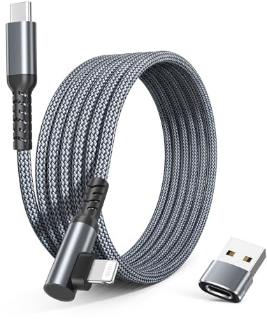 Basesailor Winkel USB C zu Lightning Kabel 1M für iPhone 14 13 12 Pro Max | Ladekabel mit USB A Adapter,90 Grad Kurz Typ C Netzteil PD Schnellladekabel für iPhone SE, Airpods 3,iPad 9 8 7 Gen