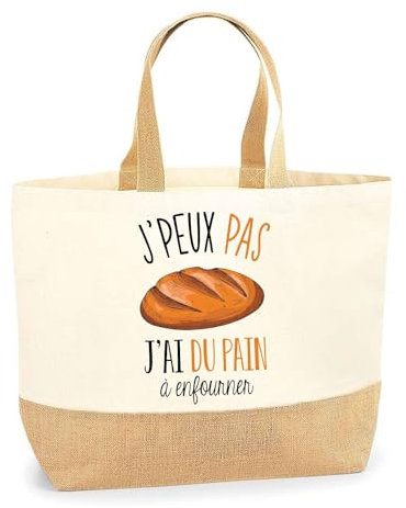 Planetee Sac pain à enfourner J'peux pas | Cabas de Plage Courses Coton et Toile de Jute Idée Cadeau