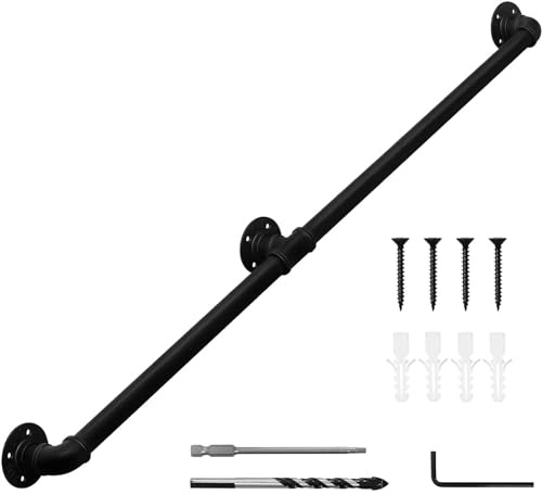Pasamanos de 153 cm, pasamanos industriales, mango antideslizante, tubo de hierro galvanizado, barandilla de pared, interior y exterior, con soporte de pared para pasamanos de escalera montado en la