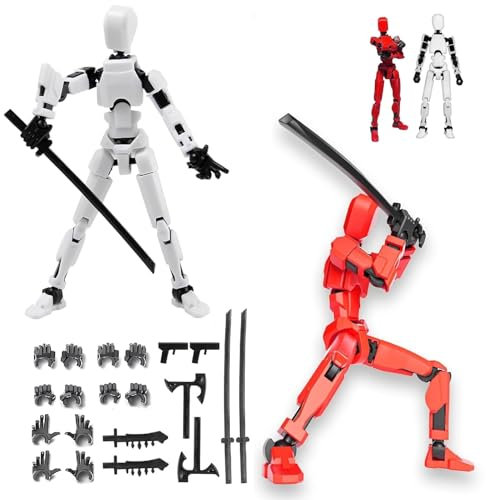 T13 Action Figure Satz, 3D-Gedruckter Mehrgelenke, Titan 13 Actionfiguren, Dummy 13 Lucky Mobil Roboter, T13 Actionfigur, Desktop-Dekorationen für Spielliebhaber(Rot + Weiß)
