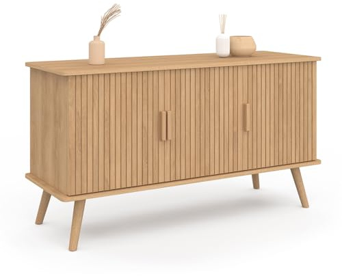 IDMarket - Buffet 110 cm Juliette Effet Lattes 3 Portes